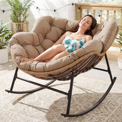 Fauteuil à bascule papasan Cocon – coussin marron