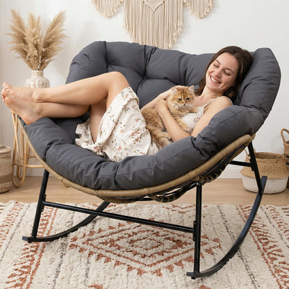 Fauteuil à bascule papasan Cocon – coussin gris foncé