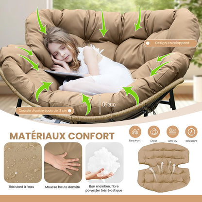 Fauteuil à bascule papasan Cocon – coussin marron