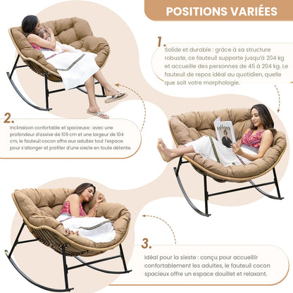 Fauteuil à bascule papasan Cocon – coussin marron