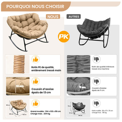 Fauteuil à bascule papasan Cocon – coussin marron