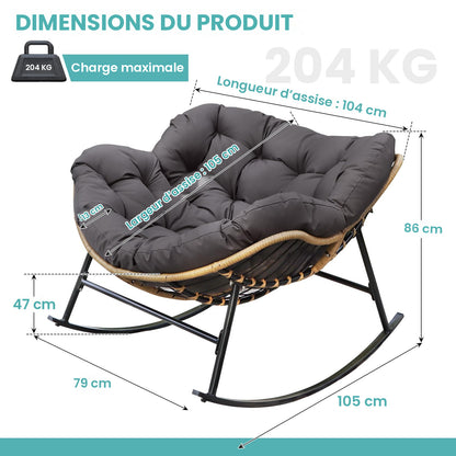 Fauteuil à bascule papasan Cocon – coussin gris foncé