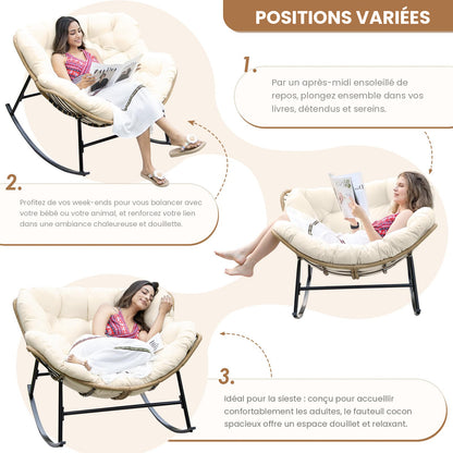 Fauteuil à bascule papasan Cocon – coussin ivoire